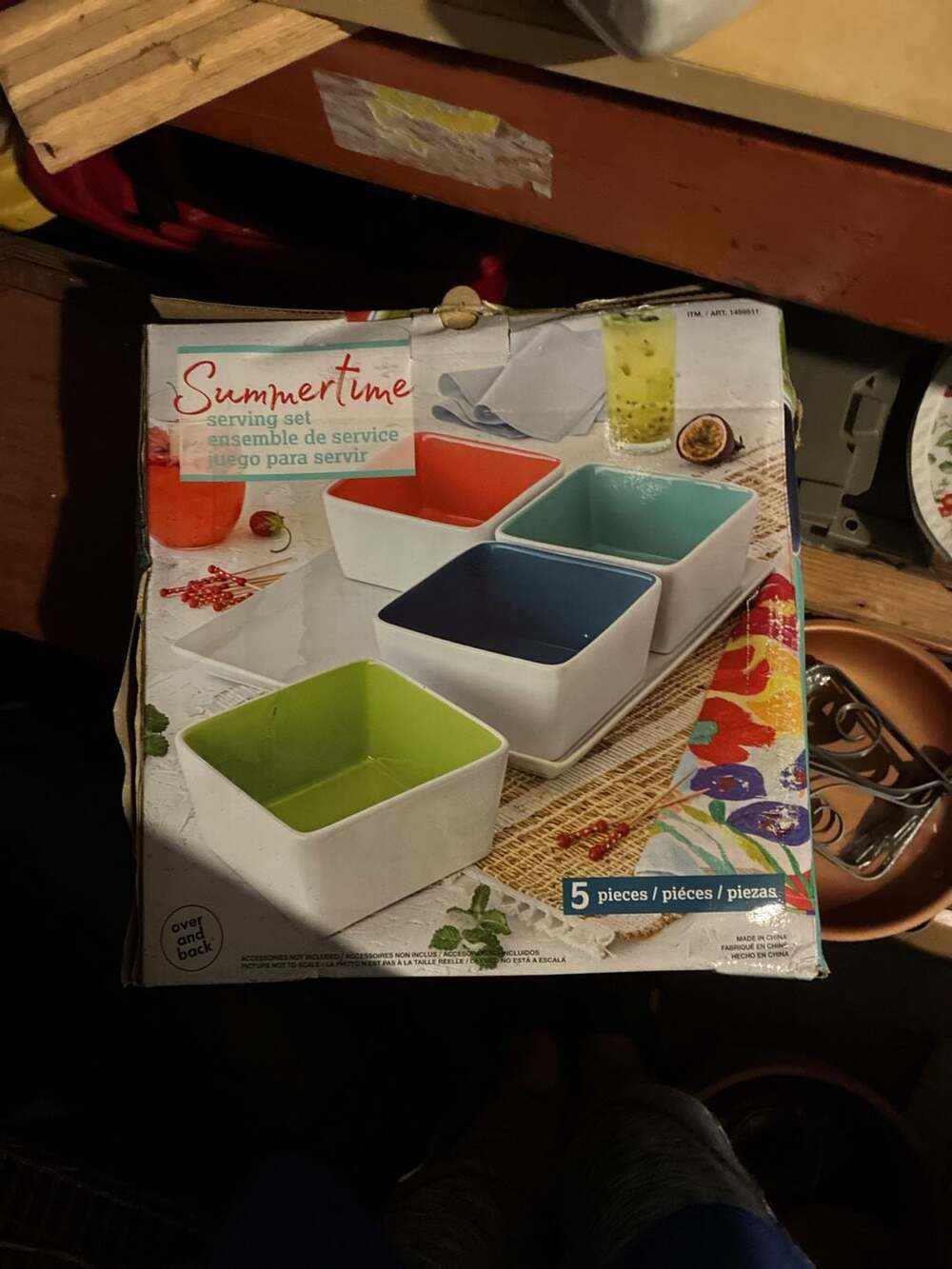 Over and Back Summertime 5-Piece Serving Set with Stoneware Bowls and Platter